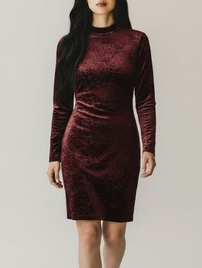 Speechless Velvet Mock Neck Mini Dress in Semi Sheer Red Floral Size Med NWT